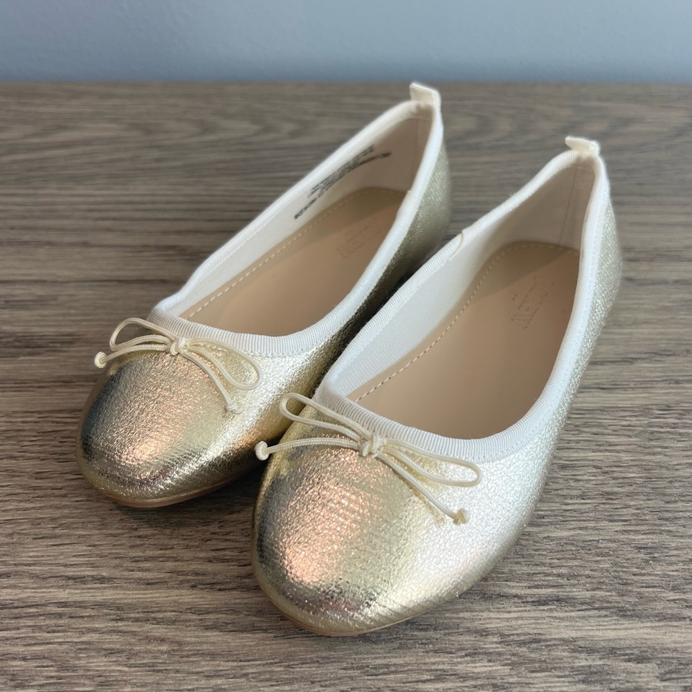 J Crew Factory Girls Metallic Gold Ballet Flats Size 12 Shiny Party Holiday Shoe